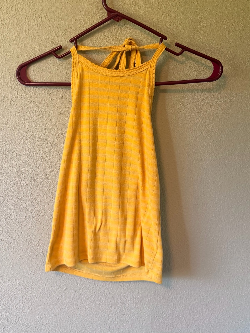 American Eagle Yellow Striped Ribbed Halter Tank Top Women’s Size Small